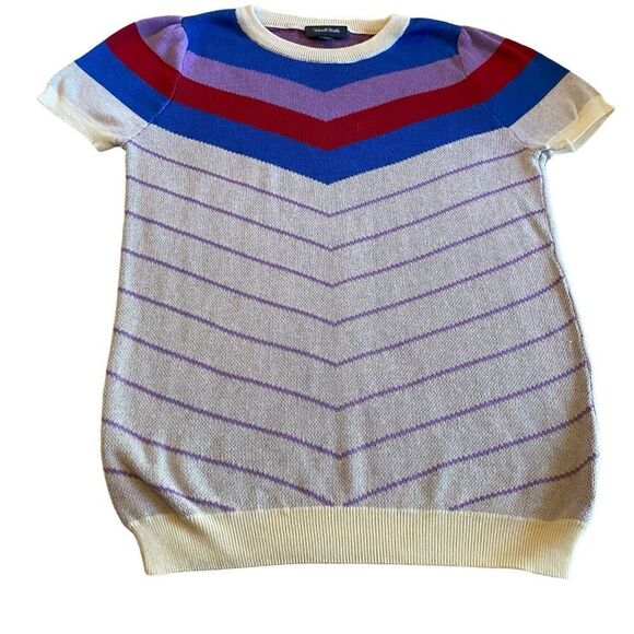 NWOT White Modcoth Chevron Pattern Cap Sleeve Sweater - Picture 3 of 12